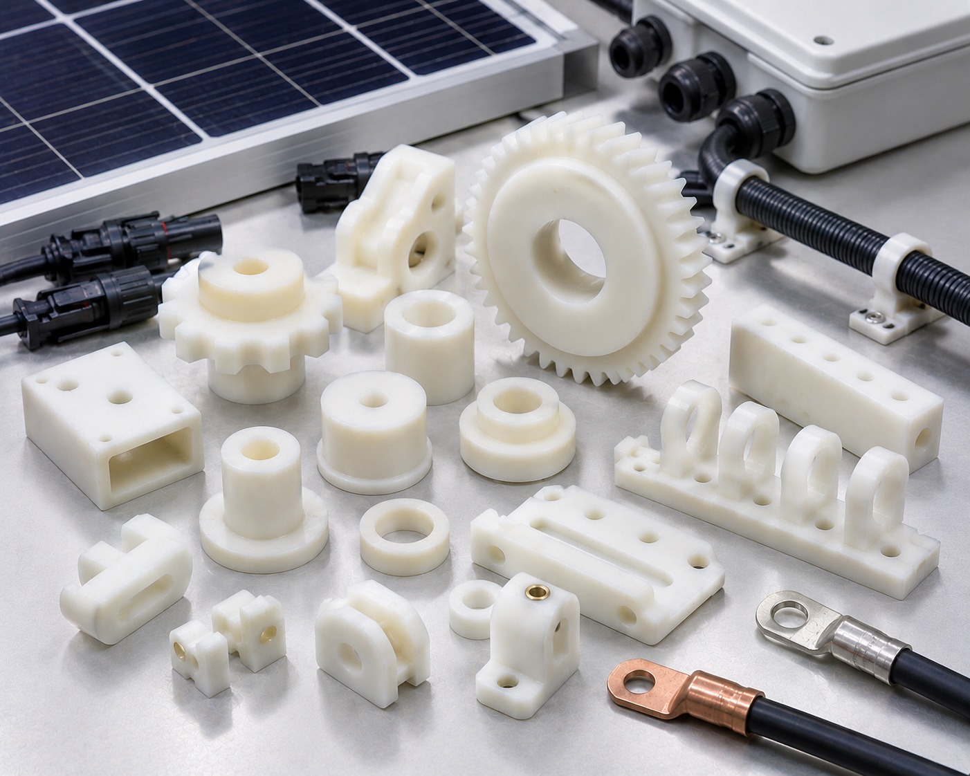 Acetal POM alternative energy applications including gears bushings and insulating spacers