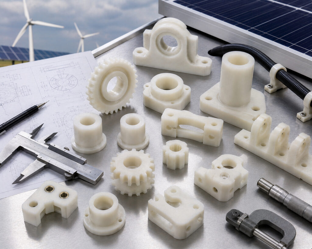Acetal POM solar tracker bushings wind sensor mounts and actuator components for alternative energy systems