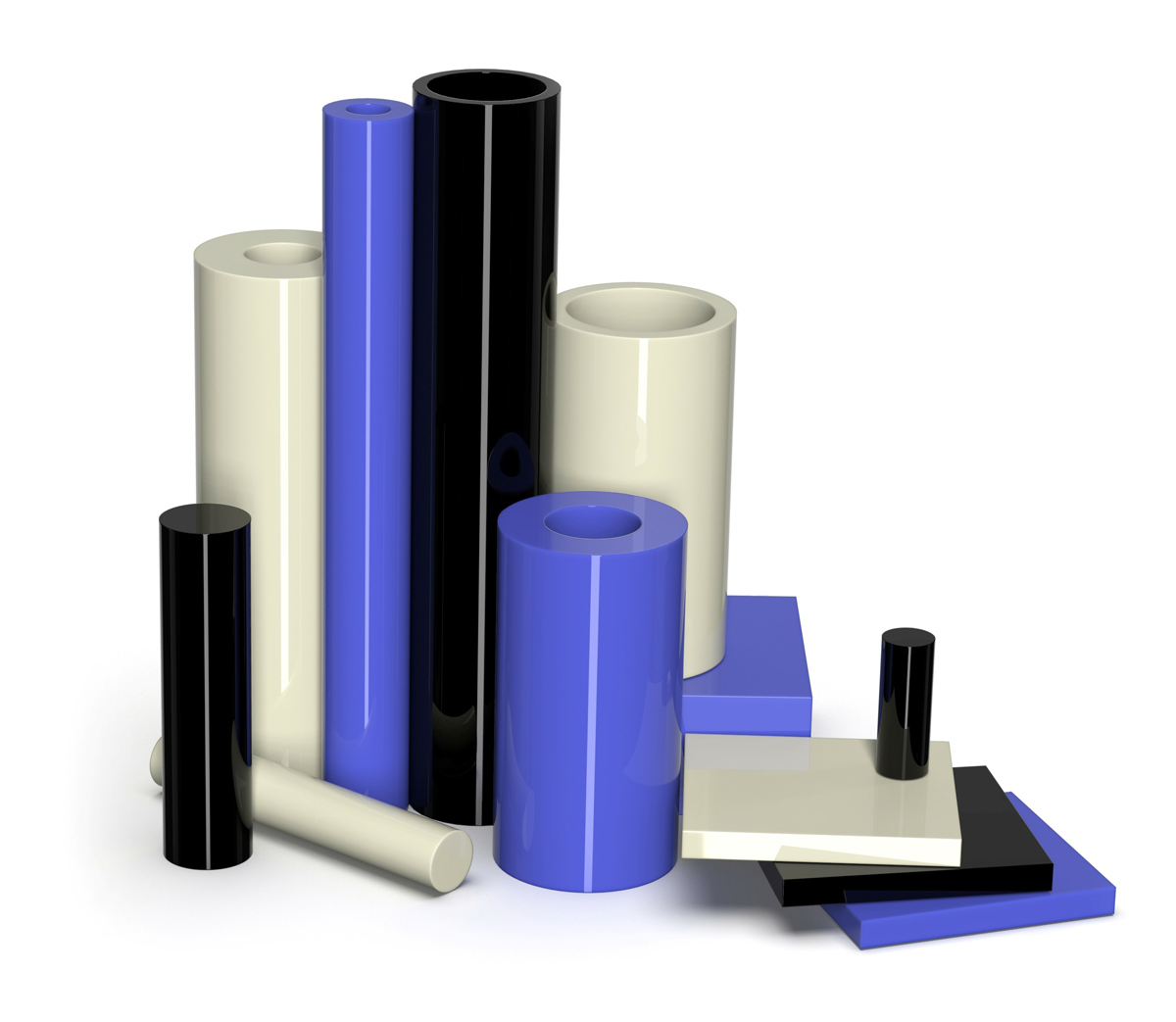 Cast nylon rods and sheets used in industrial applications like mining, material handling, and food processing equipment.