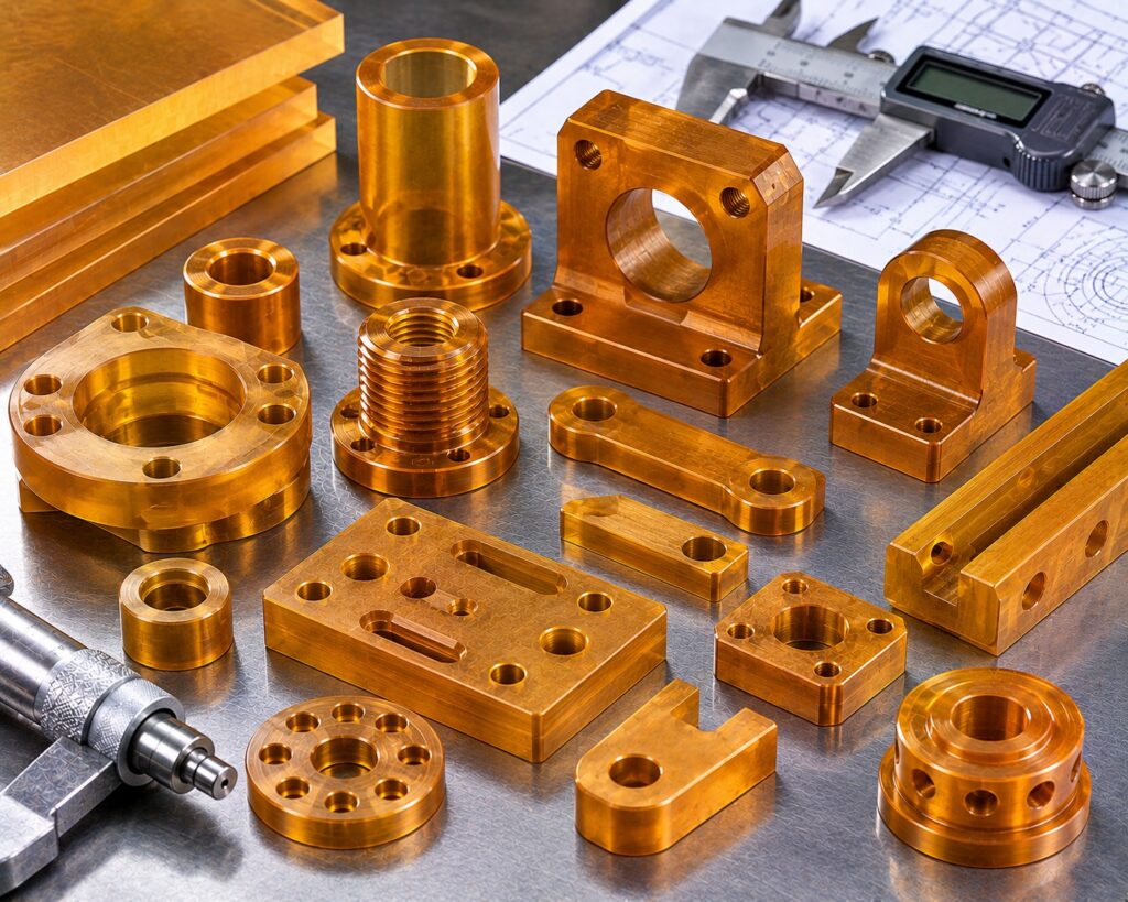 CNC machined ULTEM PEI components with drilled holes slots and precision features