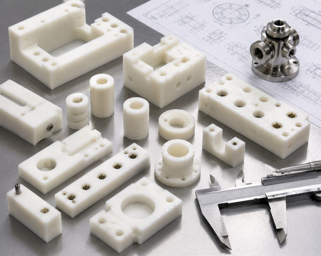 Machined acetal POM fixture blocks and insulating spacers for battery and energy storage manufacturing