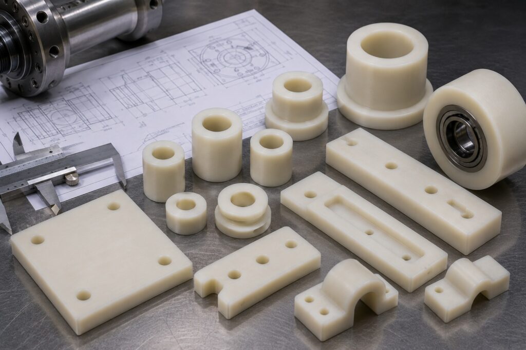 Machined nylon wear pads bushings and spacers for oilfield surface equipment