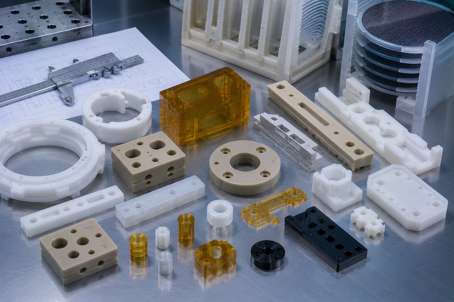 Precision machined plastic parts for semiconductor and electronics manufacturing<br />
