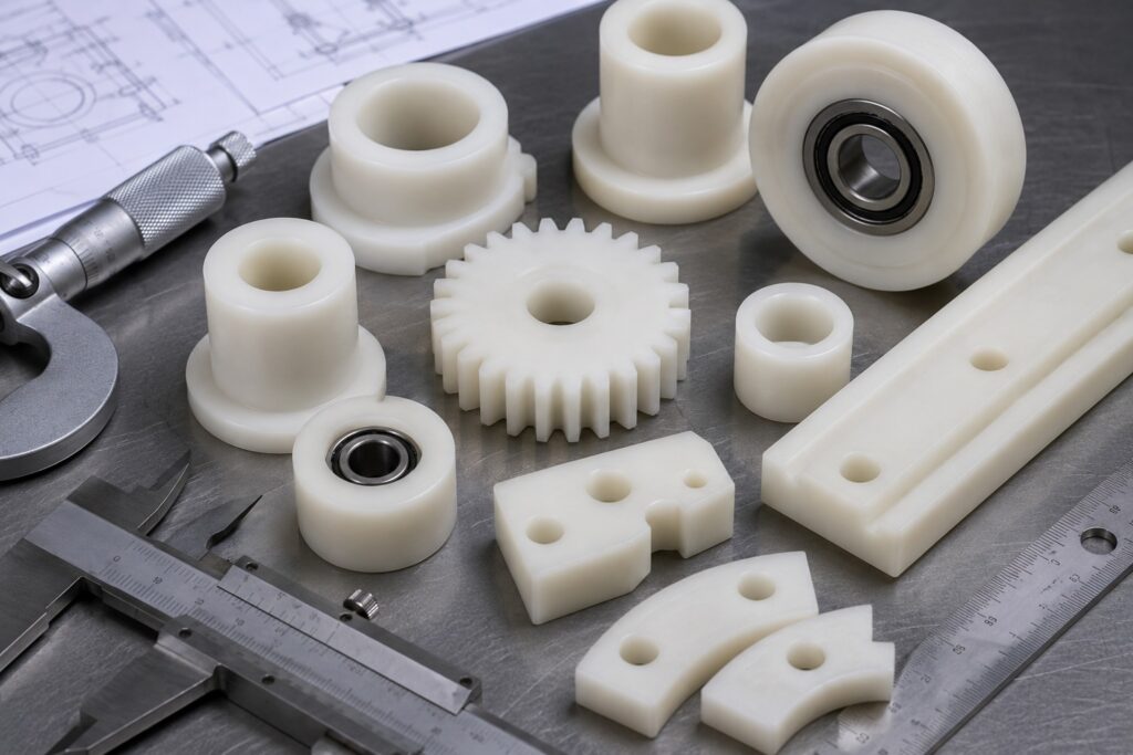 Nylon 6 and Nylon 6/6 wear components including bushings rollers and guide rails