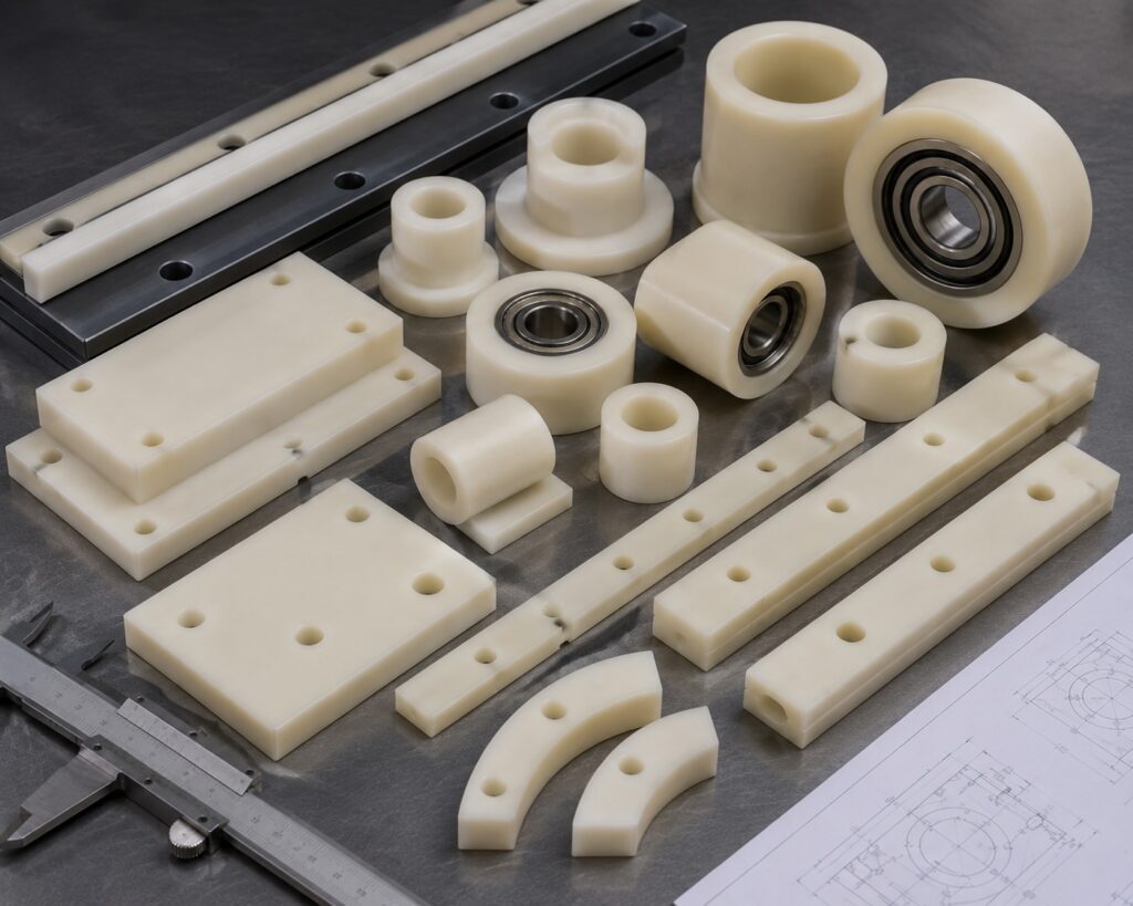 Nylon machine builder wear parts including guide rails bushings and slide components