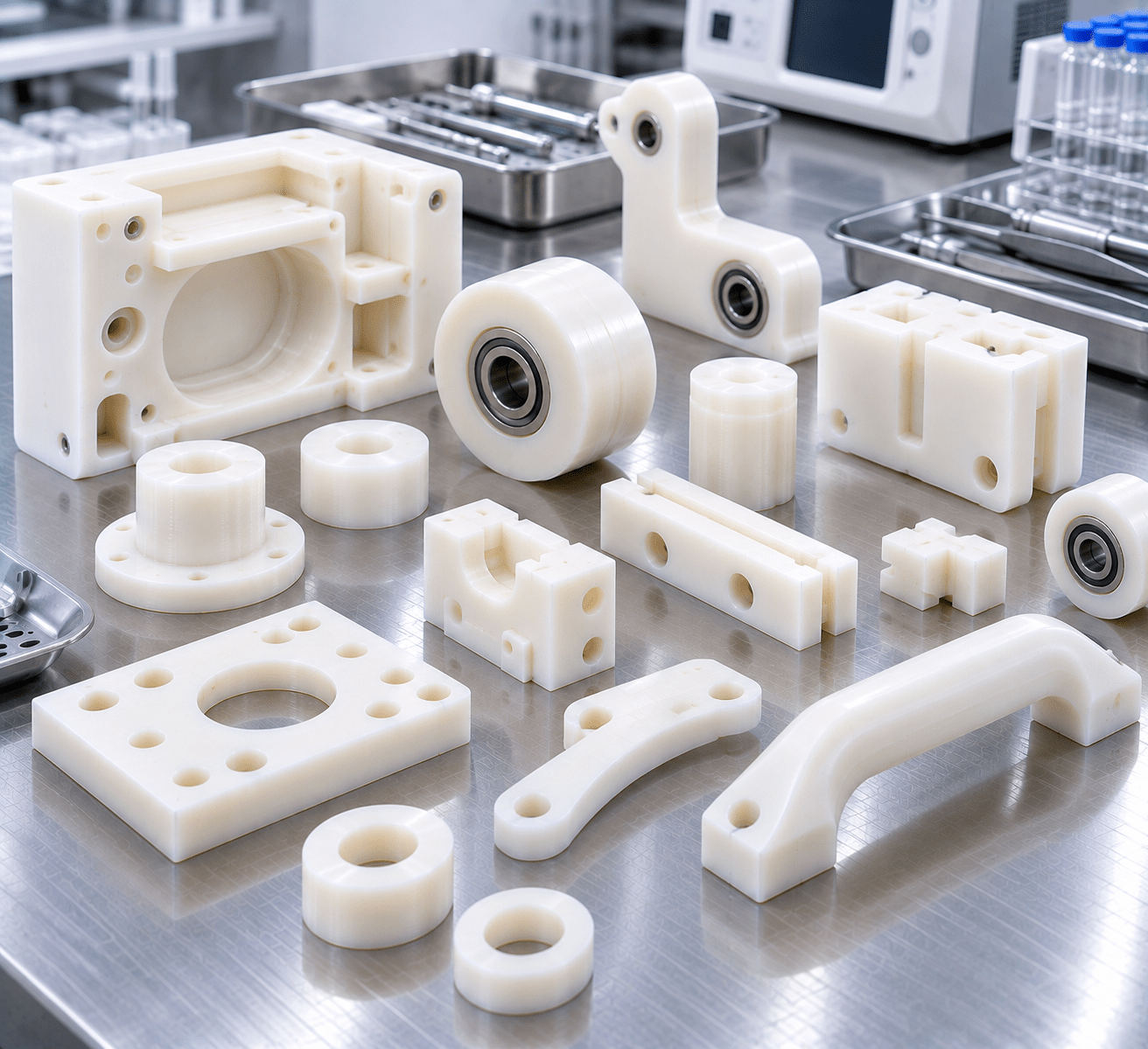 nylon-medical-components Nylon medical components including device housings bushings rollers and diagnostic equipment parts