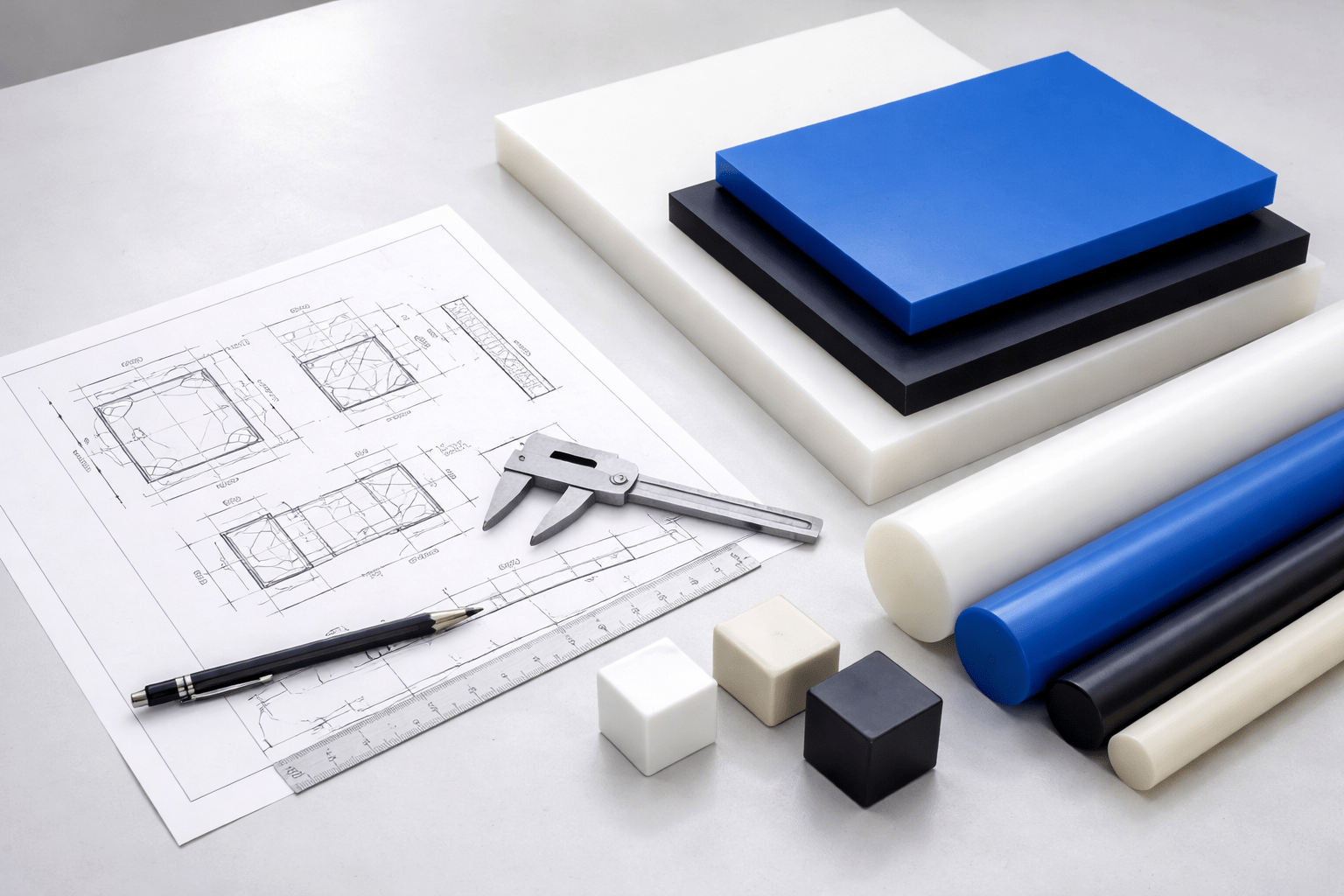 Plastic RFQ quote review with drawing and industrial plastic materials