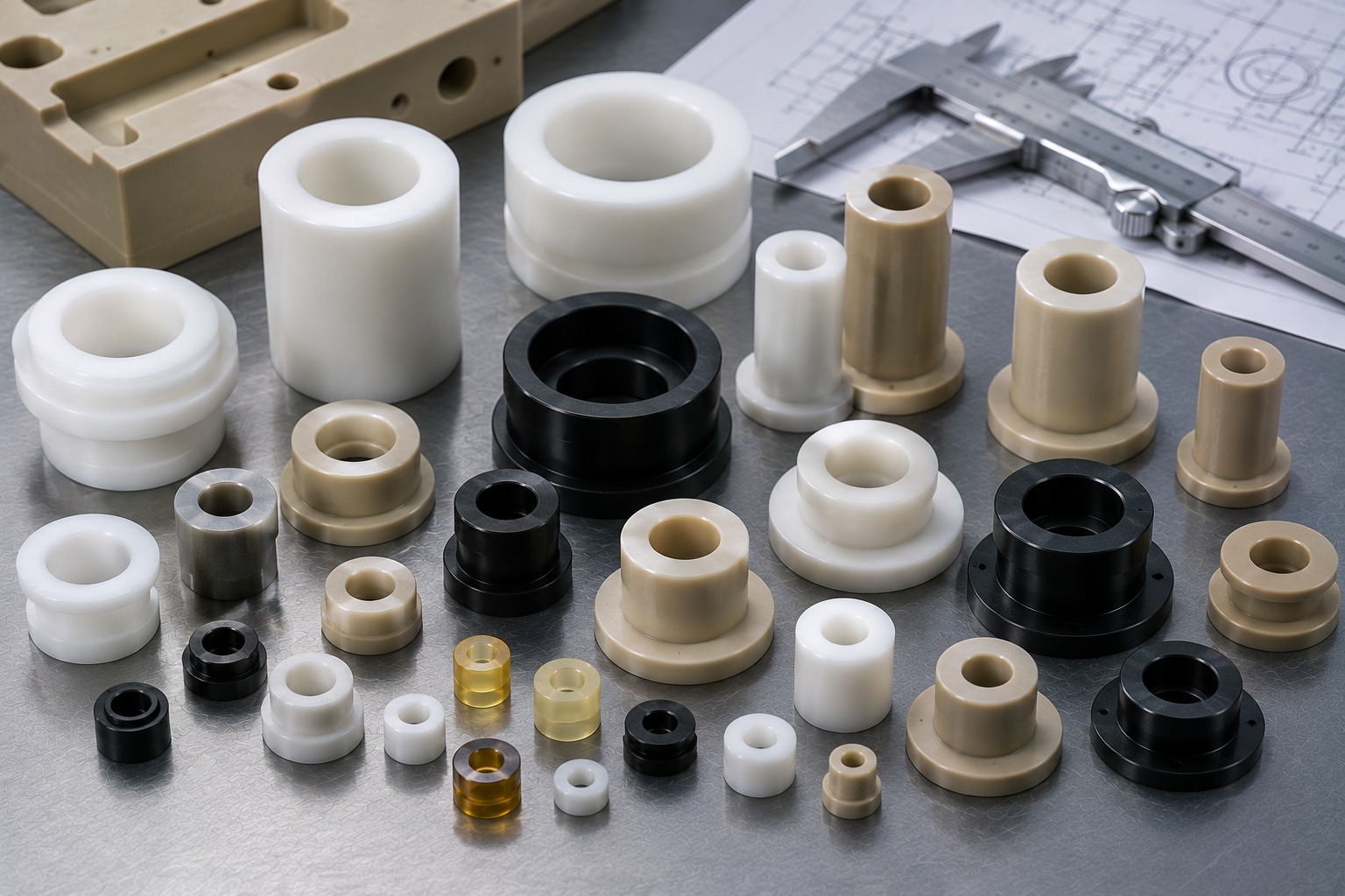 Precision machined plastic spacers and bushings for industrial applications