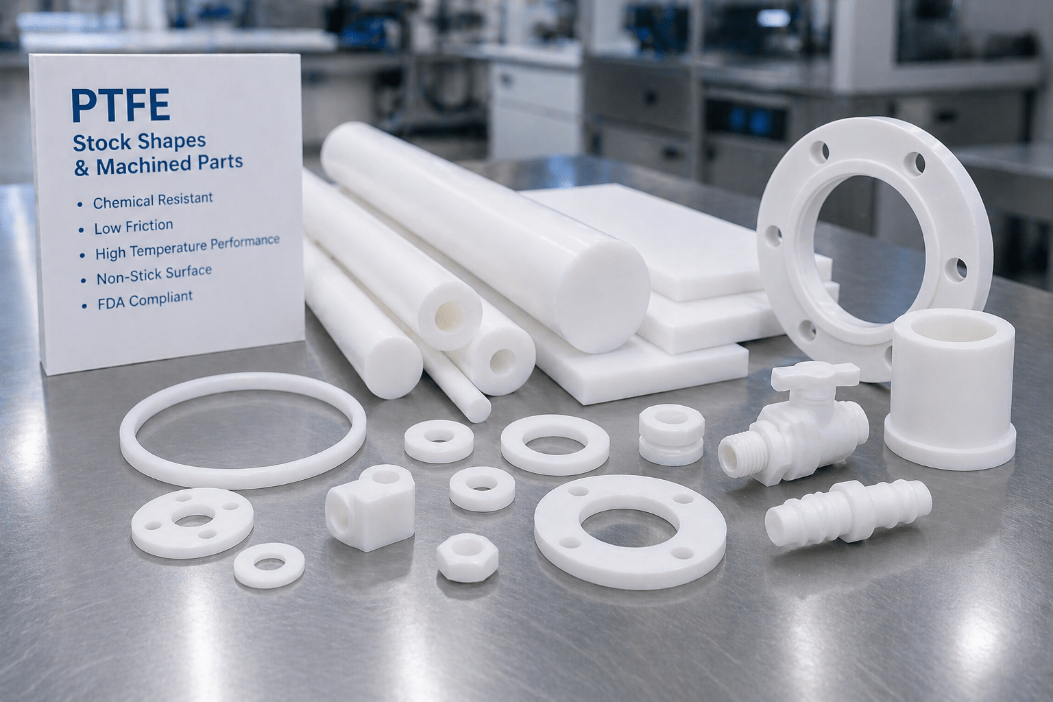 PTFE plastic stock shapes and industrial PTFE components
