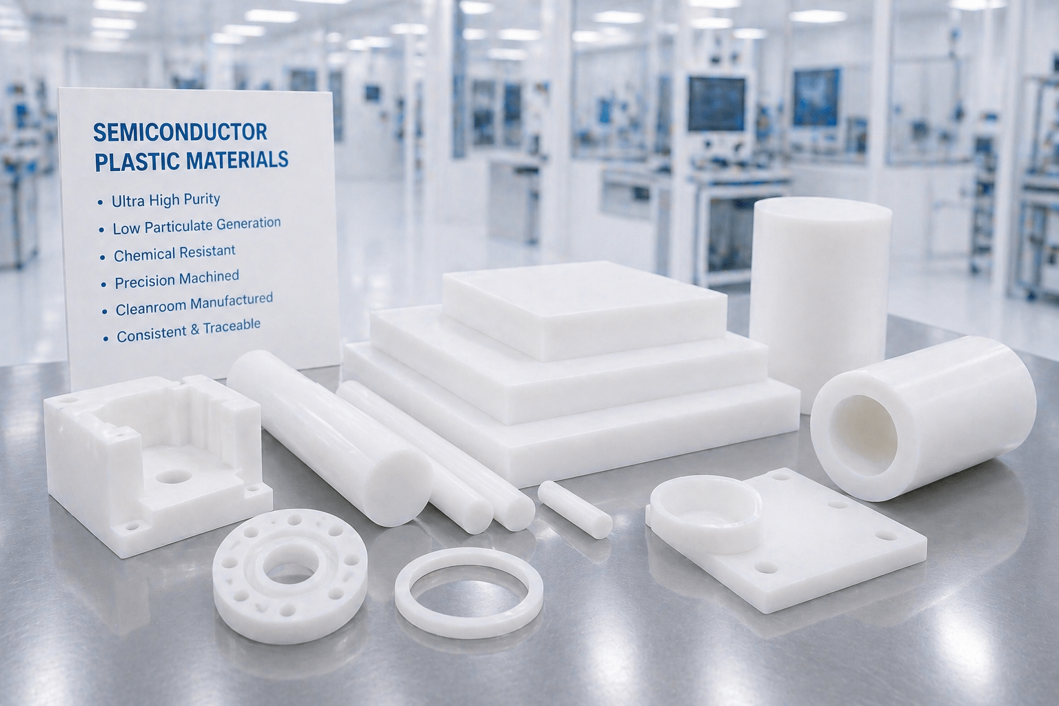 Semiconductor plastic materials for clean manufacturing environments