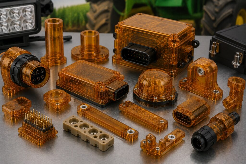 ULTEM agricultural electronics sensor housings and high-temperature connector components