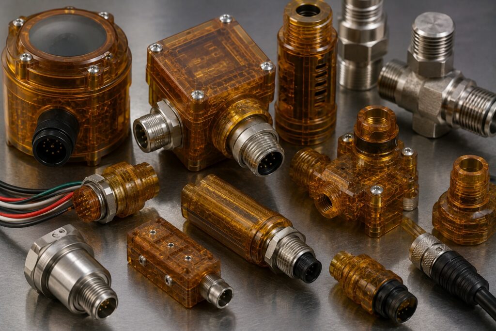 ULTEM oilfield sensor housings instrumentation parts and high-temperature electrical supports