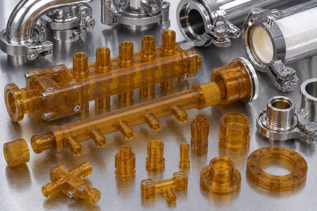 ULTEM pharmaceutical fluid handling manifolds valve parts and connectors