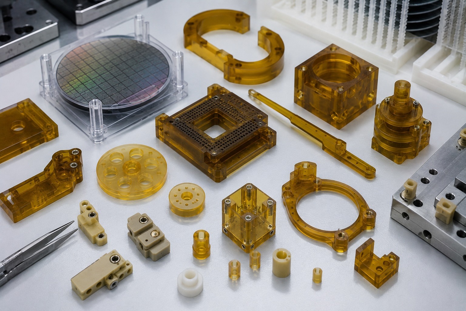 ULTEM semiconductor components including wafer handling tooling test fixtures and electrical insulators